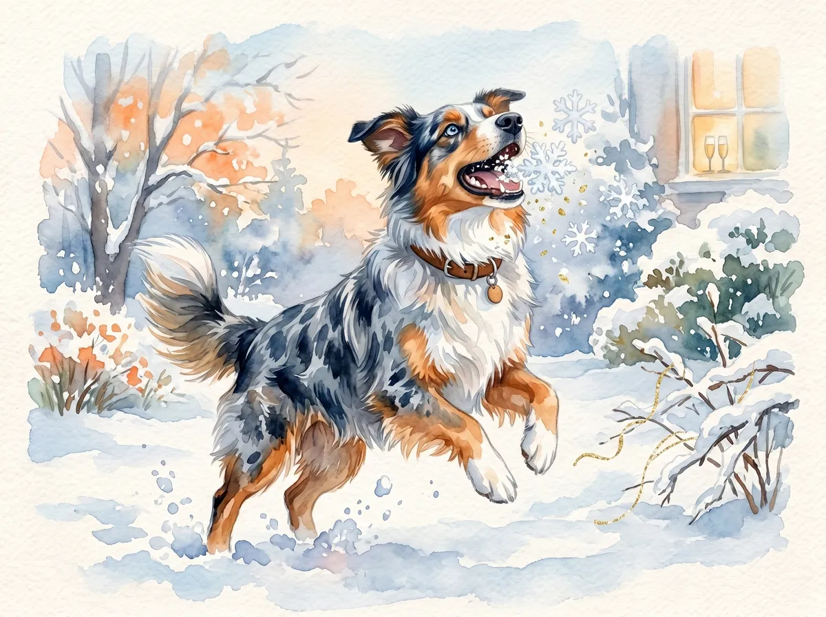 Australian Shepherd watercolor calendar month 1